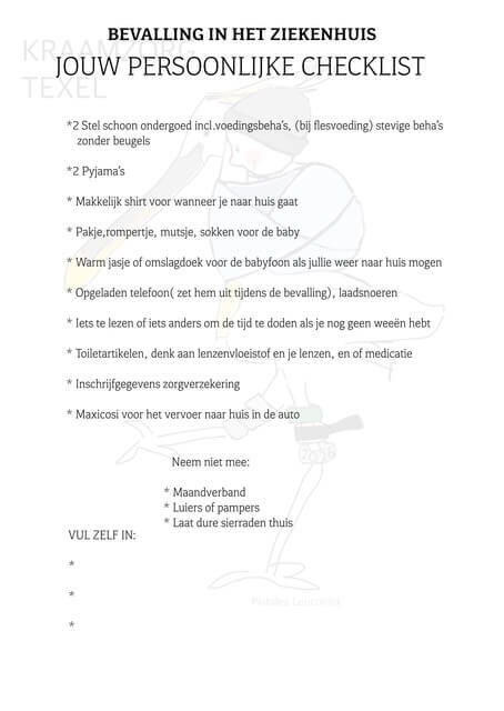 Checklist - ziekenhuisbevalling persoonlijke checklist Checklist - ziekenhuisbevalling persoonlijke checklist